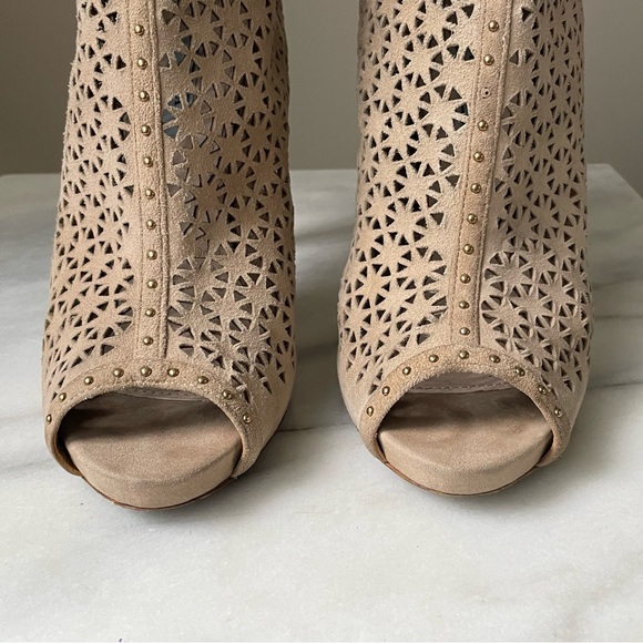 Prada Womens Perforated Suede Sand Ankle Boot Sand Open Toe Booties Sz 9.5 B - Picture 8 of 16